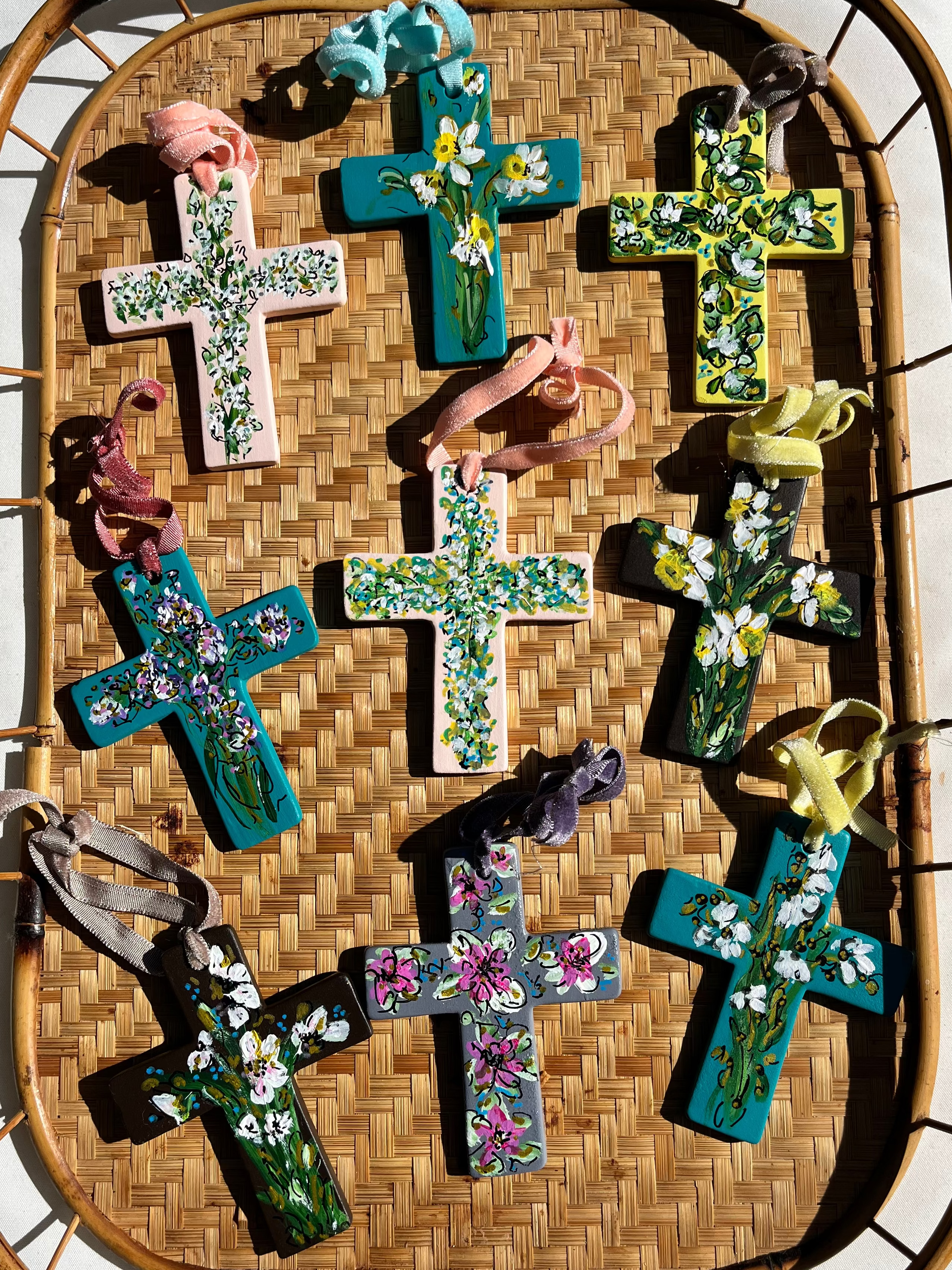 Hand Painted Ceramic Floral Cross
