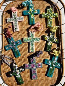 Hand Painted Ceramic Floral Cross – Red Garden Basket