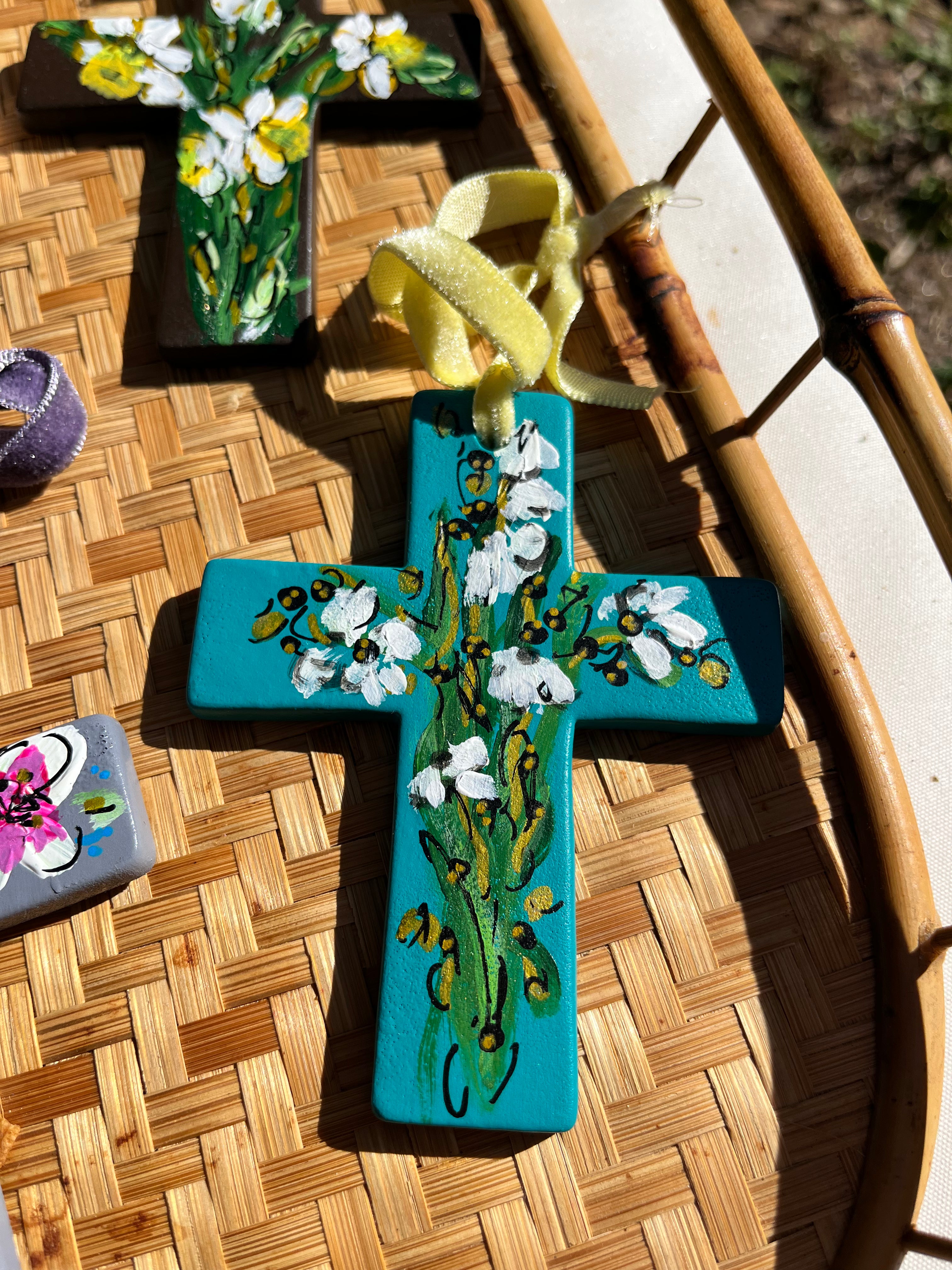 Hand Painted Ceramic Floral Cross