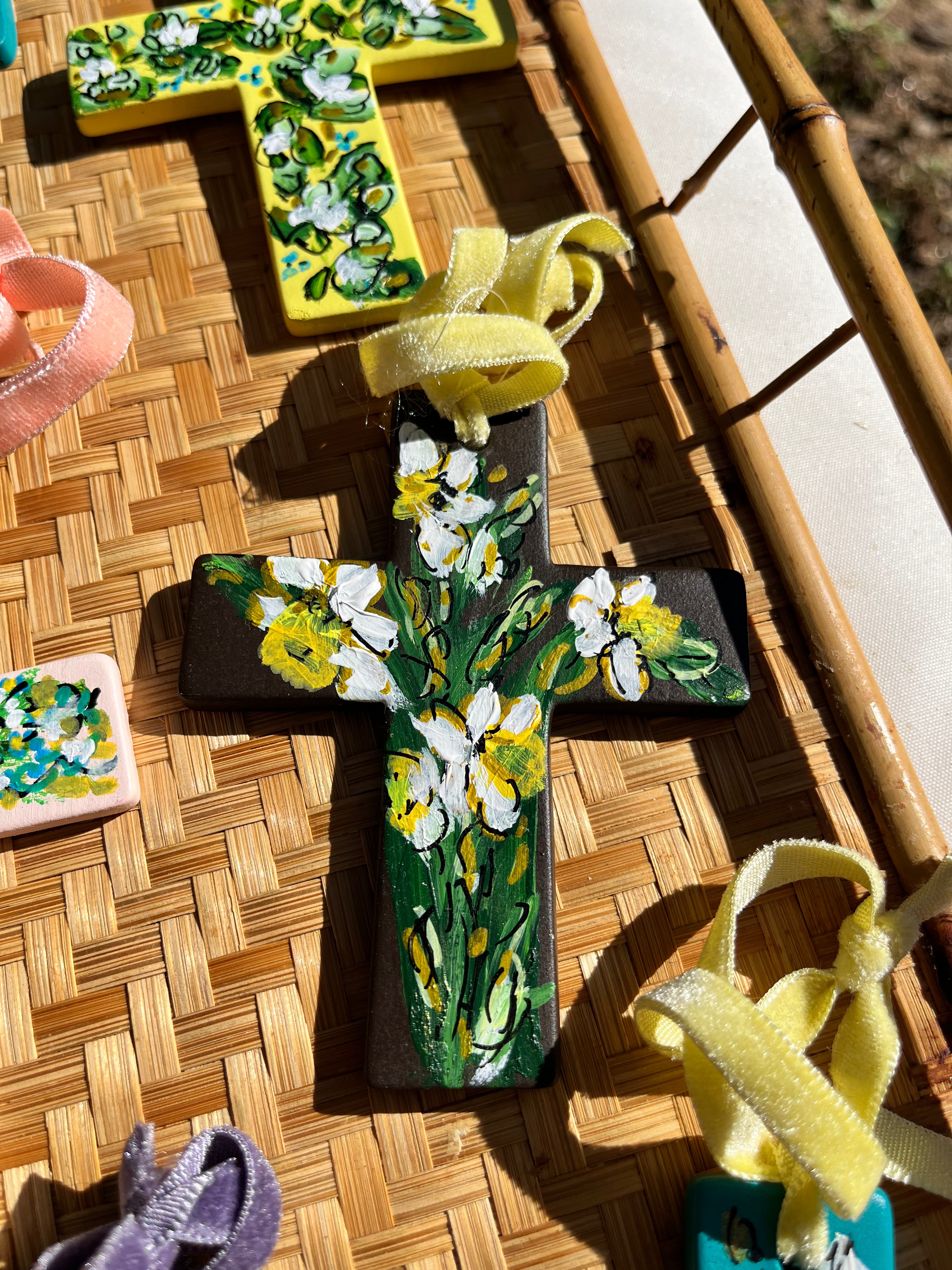 Hand Painted Ceramic Floral Cross