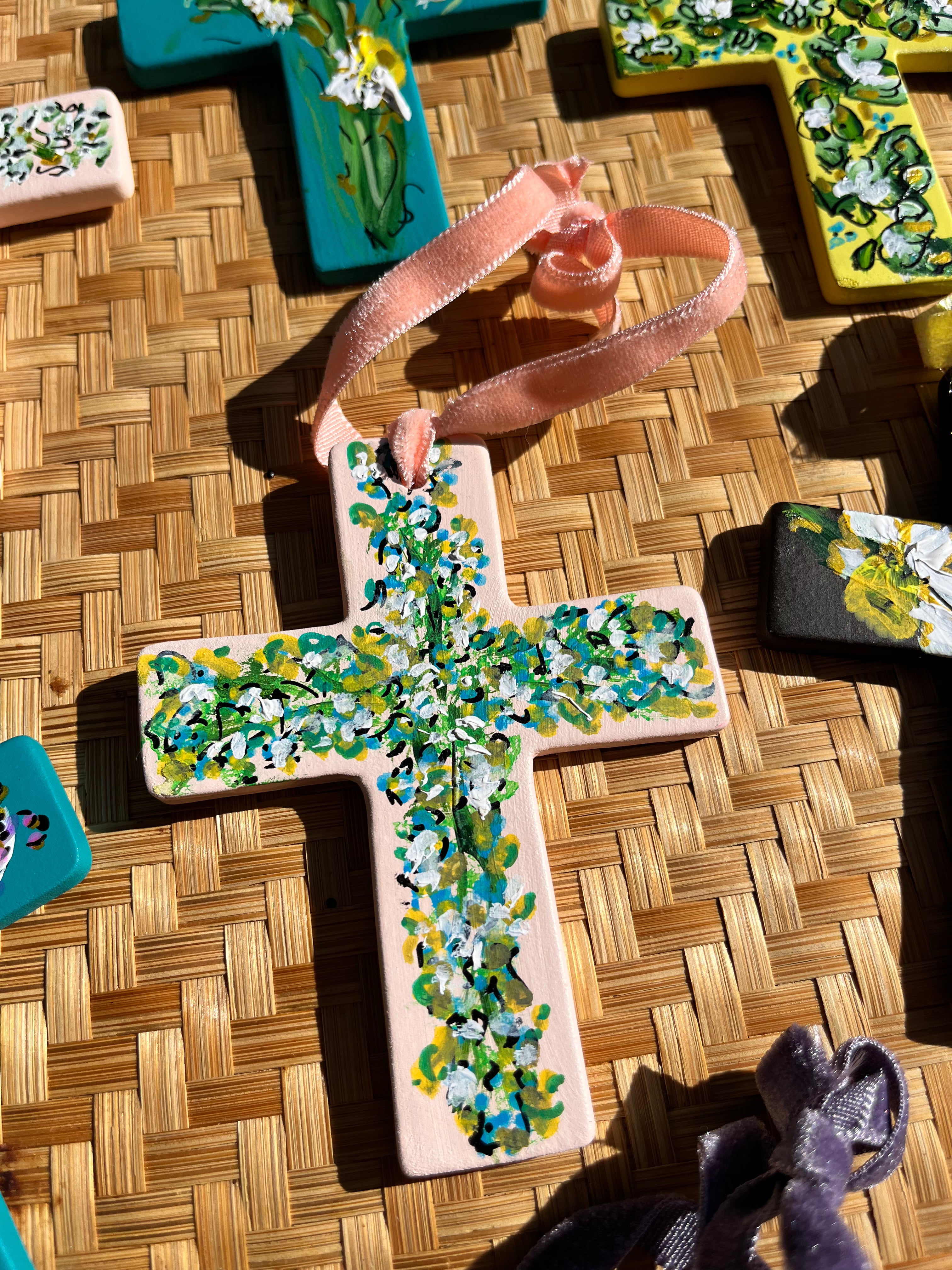 Hand Painted Ceramic Floral Cross