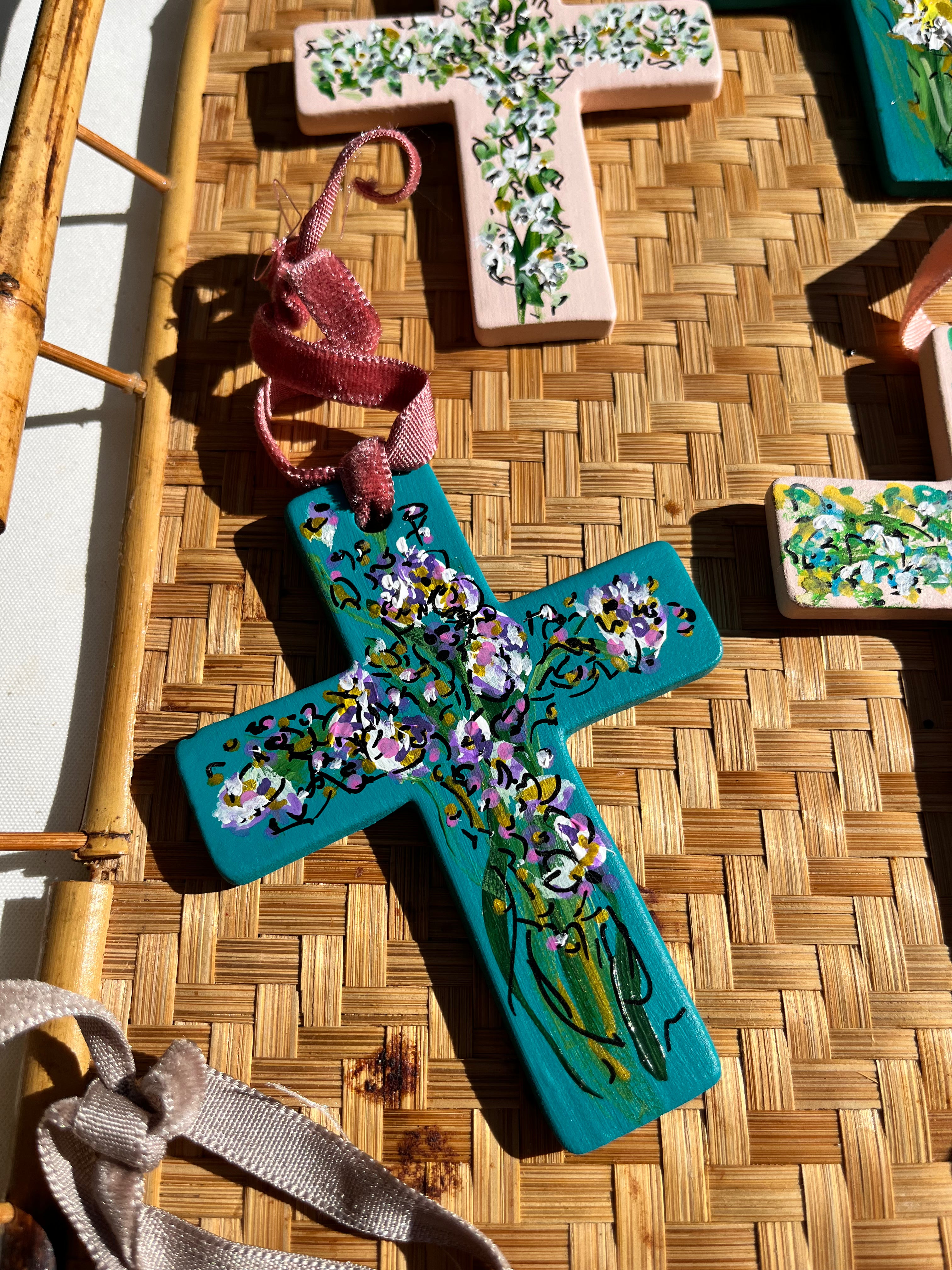 Hand Painted Ceramic Floral Cross