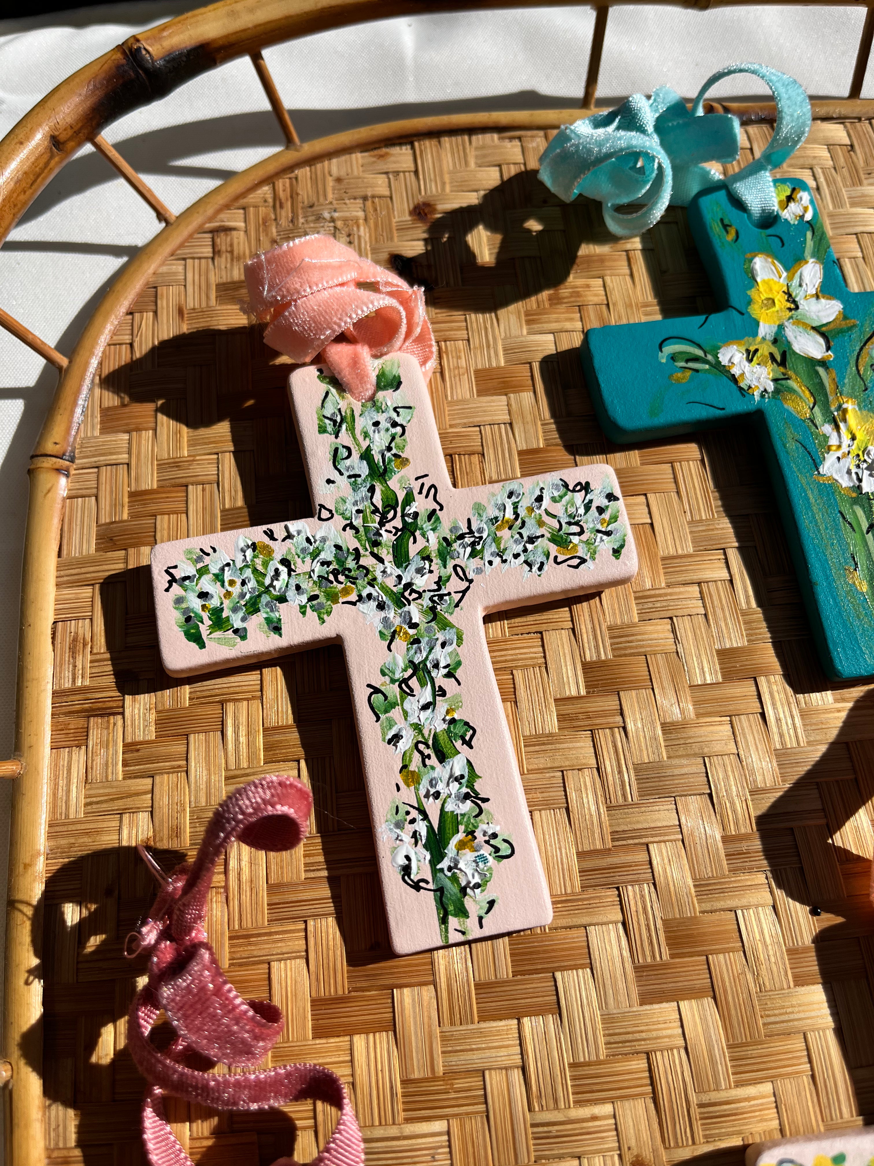 Hand Painted Ceramic Floral Cross