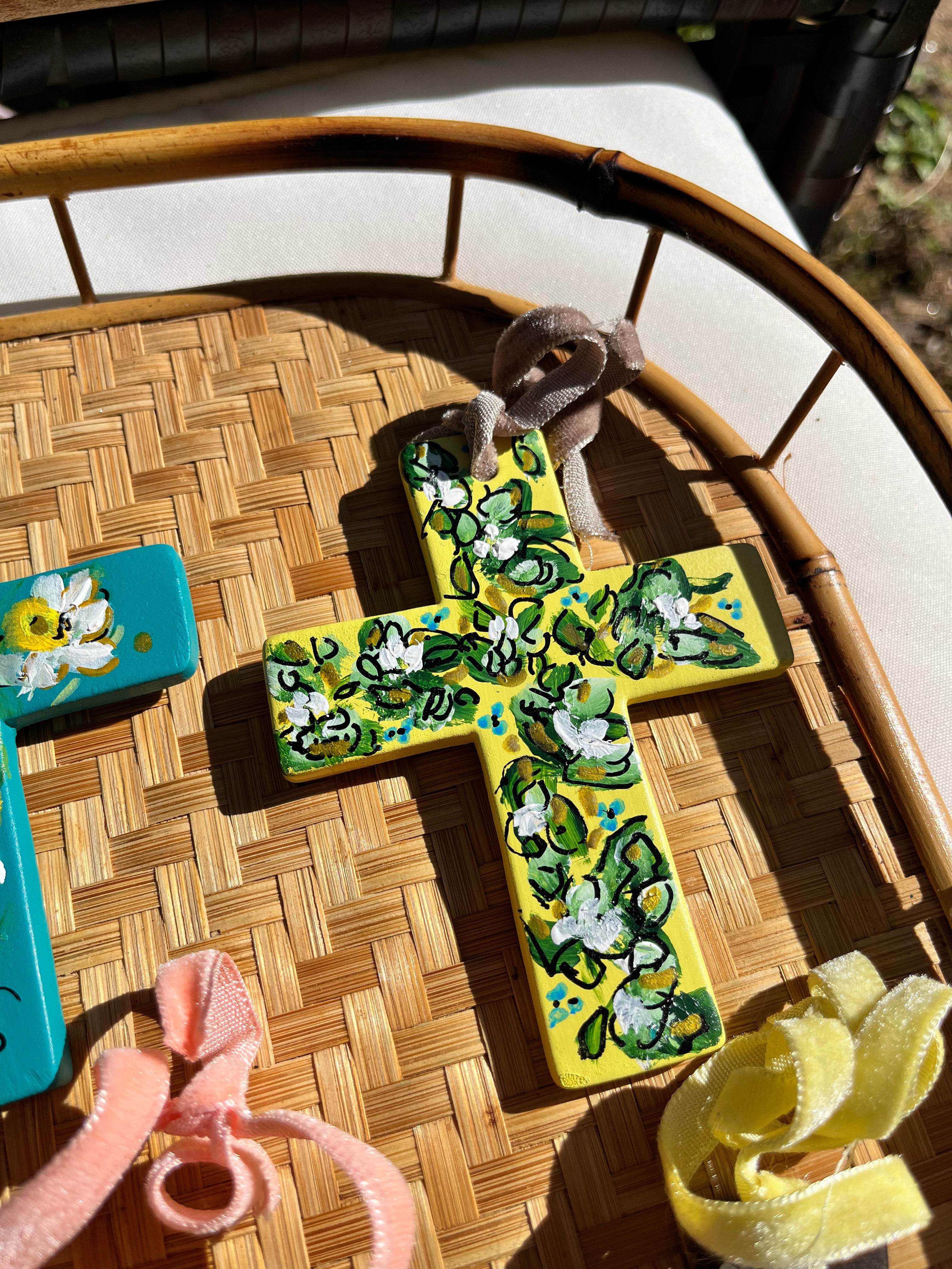 Hand Painted Ceramic Floral Cross