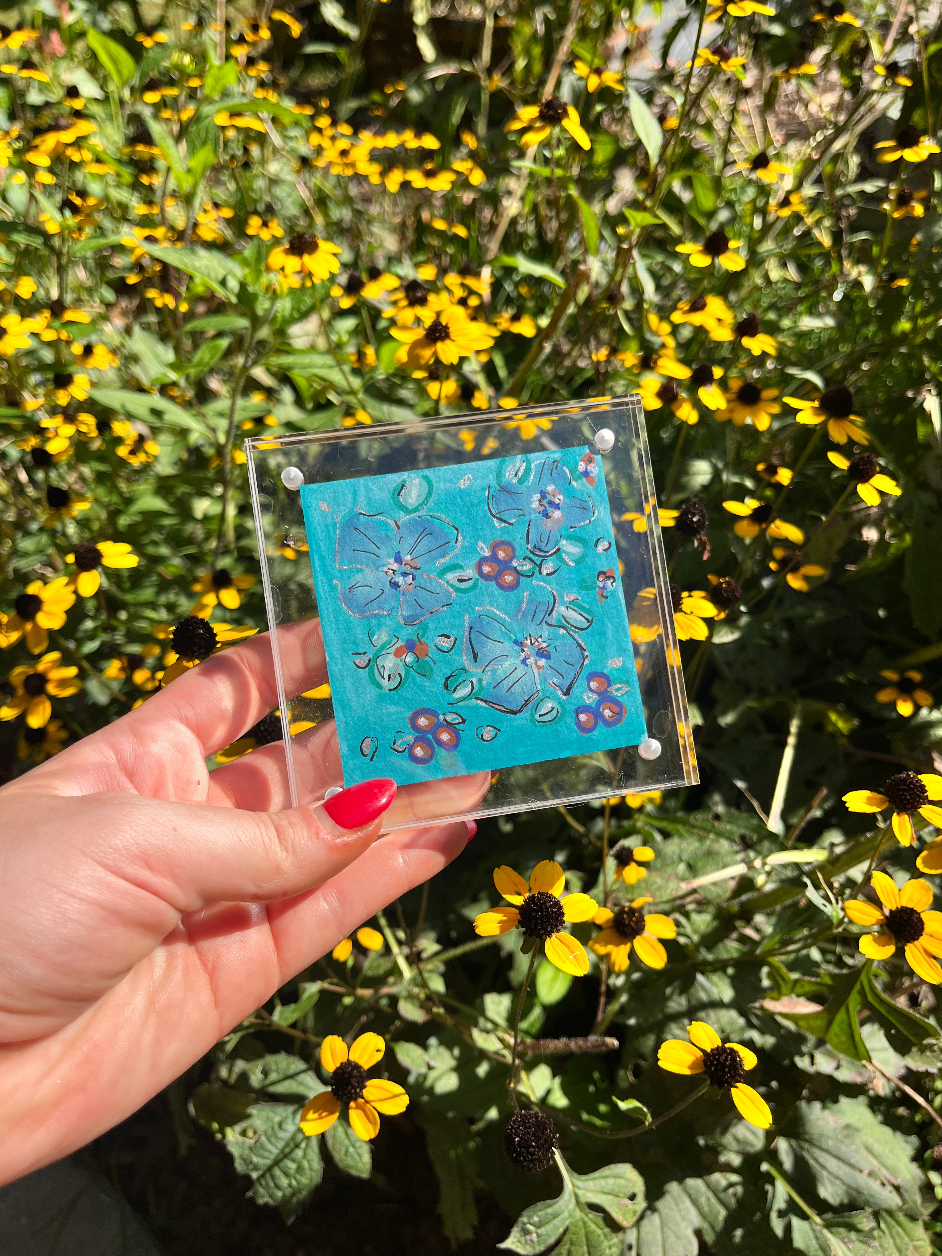 Original Floral Art in Acrylic Frame