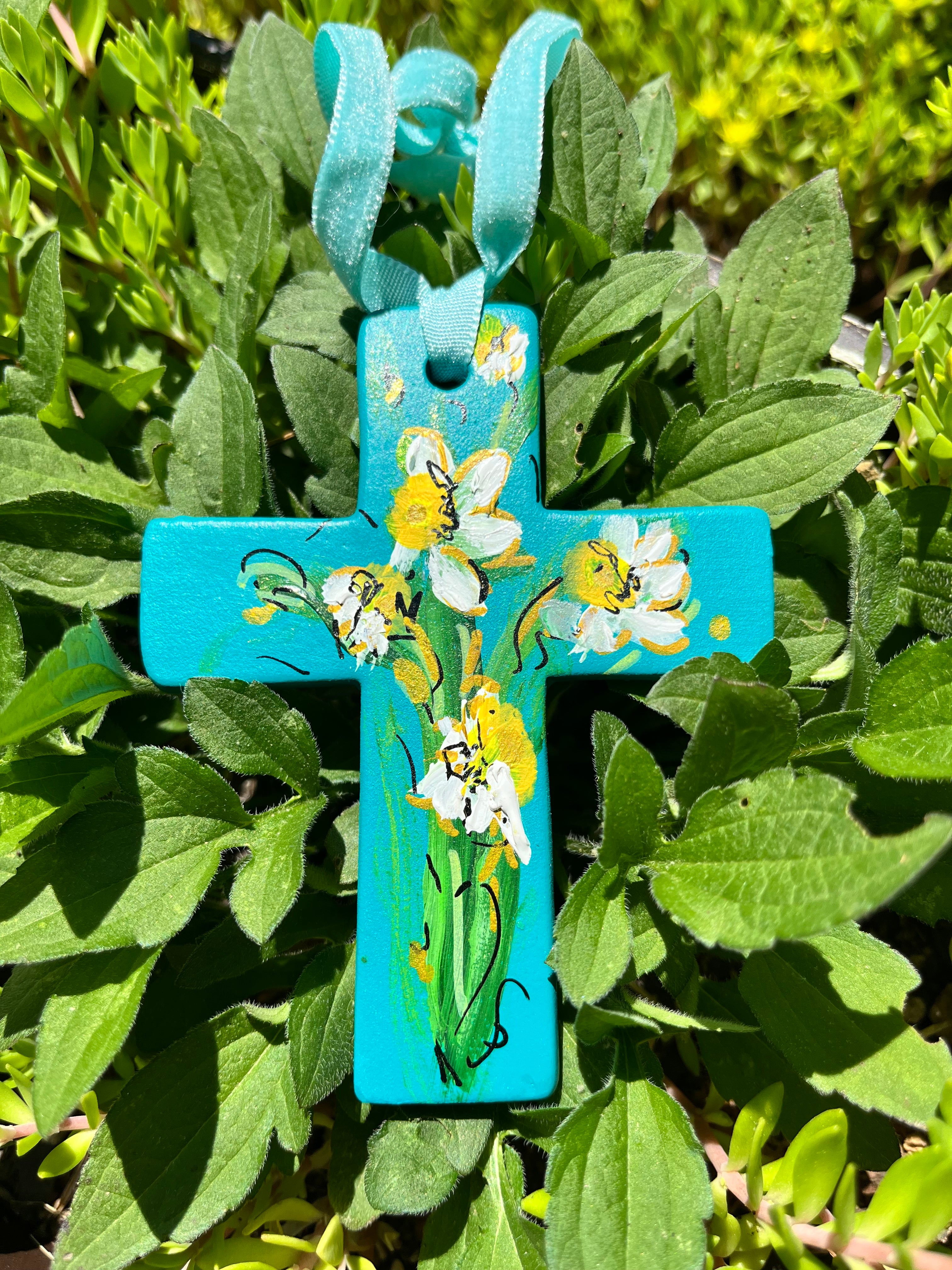 Hand Painted Ceramic Floral Cross – Red Garden Basket