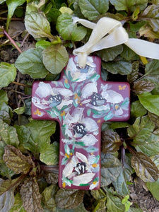 Hand Painted Ceramic Floral Cross - Anemones