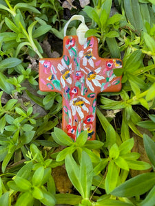 Hand Painted Ceramic Floral Cross - Daisy & Poppy
