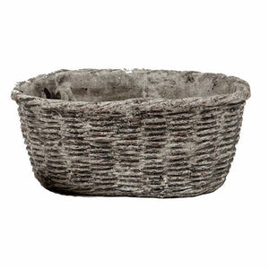 Large Concrete Oval Container with Basket Motif