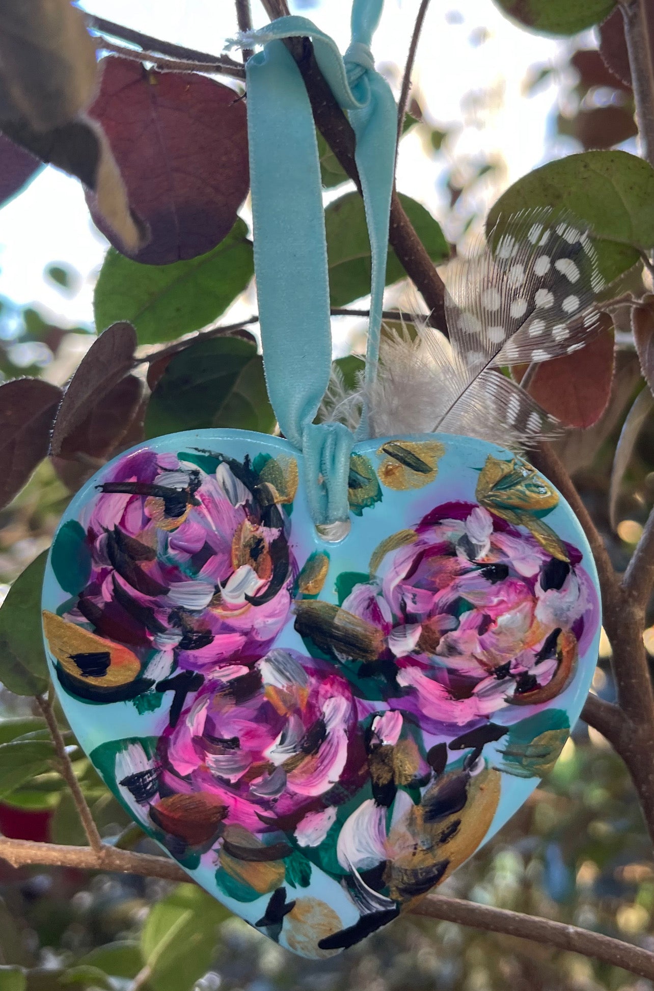 Hand Painted Ceramic Floral Heart by Melanie - Rose